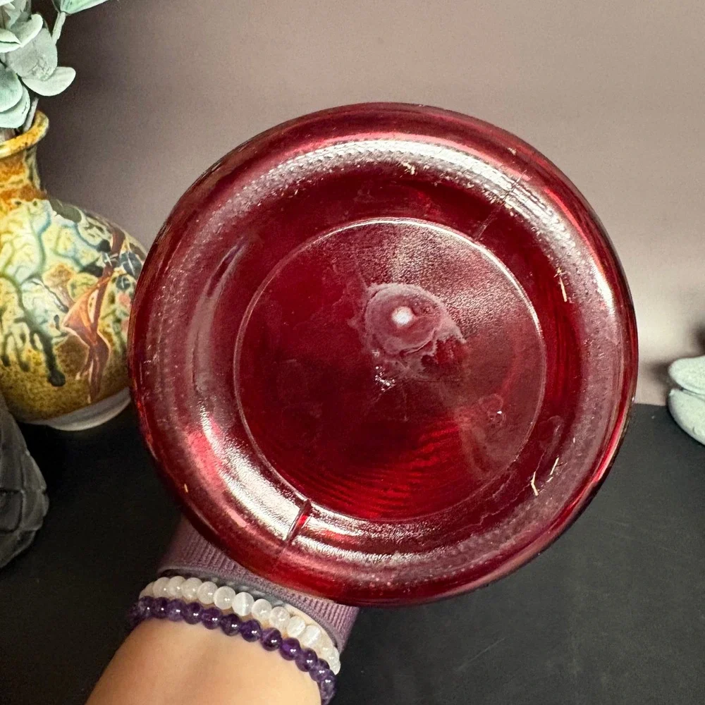 Red Ribbed Glass Vase | 10 Inch Cylinder‎ | Vintage Style Home Decor | Boho
